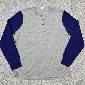 J.Crew Mens Waffle Knit Henley Shirt Size M Gray Blue Oarsman Thermal‎ Classic